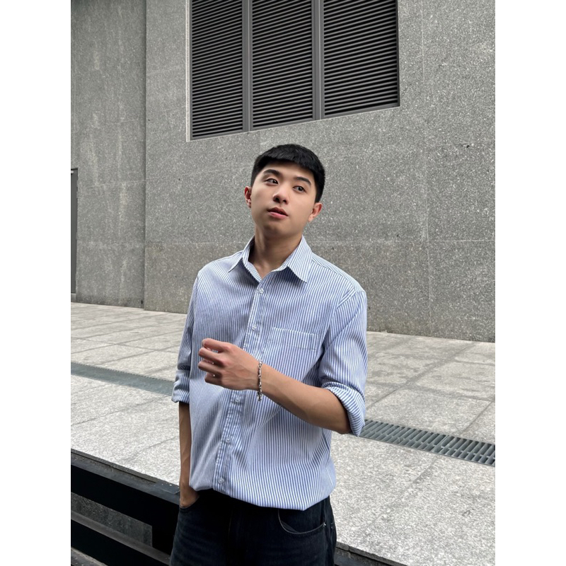 Áo sơ mi dài tay Robus chất Oxford sọc xanh trắng Striped shirt