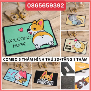 Combo 5 thảm lau chân hình thú 3d thấm hút nước , chống trượt +tặng kèm 1 thảm 3d tabless store .