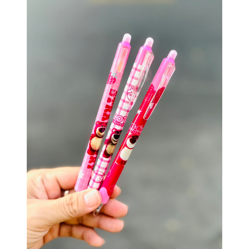 Bút Gel Xoá Được Dạng Bấm Mực Tím Mẫu Gấu Dâu Lotso Bear/Gấu Panda - 1 Cây