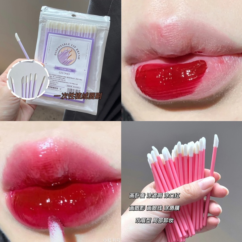 Túi 50 Cọ Tán Son Môi/ 100 Tăm Bông Đầu Mảnh Dùng 1 Lần GECOMO Disposable Lip Brush