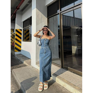 Đầm jean dài cúp ngực denim siêu đẹp