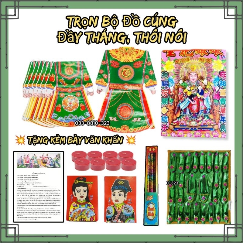 Trọn bộ đồ cúng đầy tháng, thôi nôi, cúng căn, đốt, kèm bày văn khấn