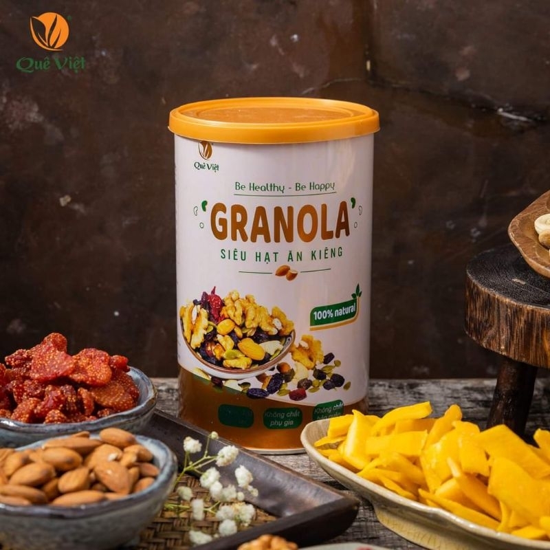 Combo 2 Hộp Granola siêu hạt ăn kiêng Quê Việt 500 gam/ hộp