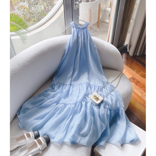 VÁY MAXI XANH CỔ YẾM
