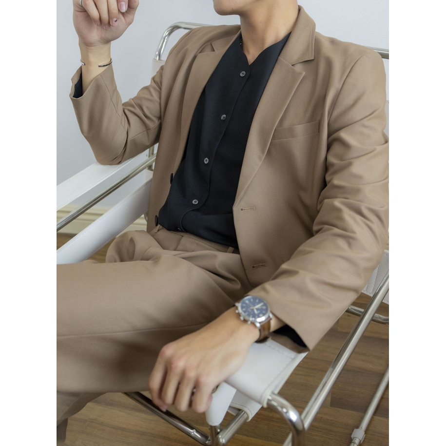 Blazer nam áo vest nam phong cách Hàn Quốc trẻ trung thời trang VÂU nâu cafe chuẩn form cotton thoáng mát 2 nút ít nhăn