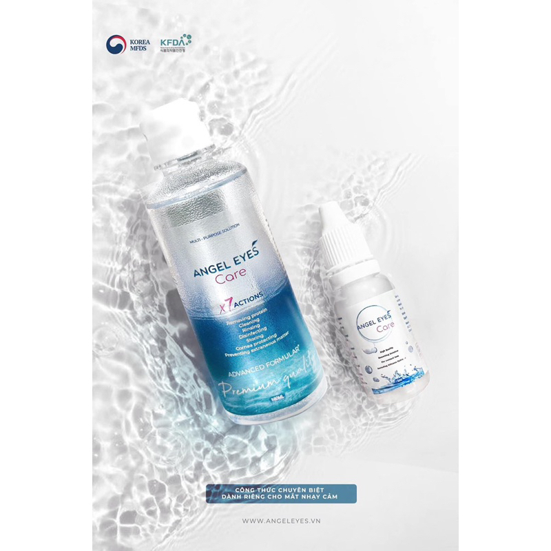 Combo Dung Dịch Nước Ngâm Lens Siêu Cấp Ẩm x7 150ml Và Nhỏ Mắt Cấp Ẩm ANGEL EYES Dành Cho Mắt Nhạy Cảm