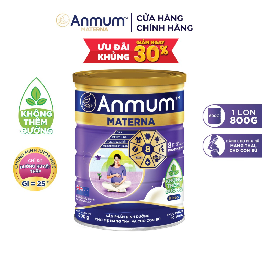 (Mới) Sữa bột Anmum Materna Không Thêm Đường 800g/Lon