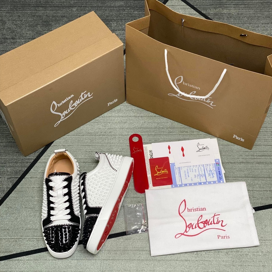 Giày sneaker Loubotin đính đinh đen trắng LA on web fullbox bill thẻ phụ kiện