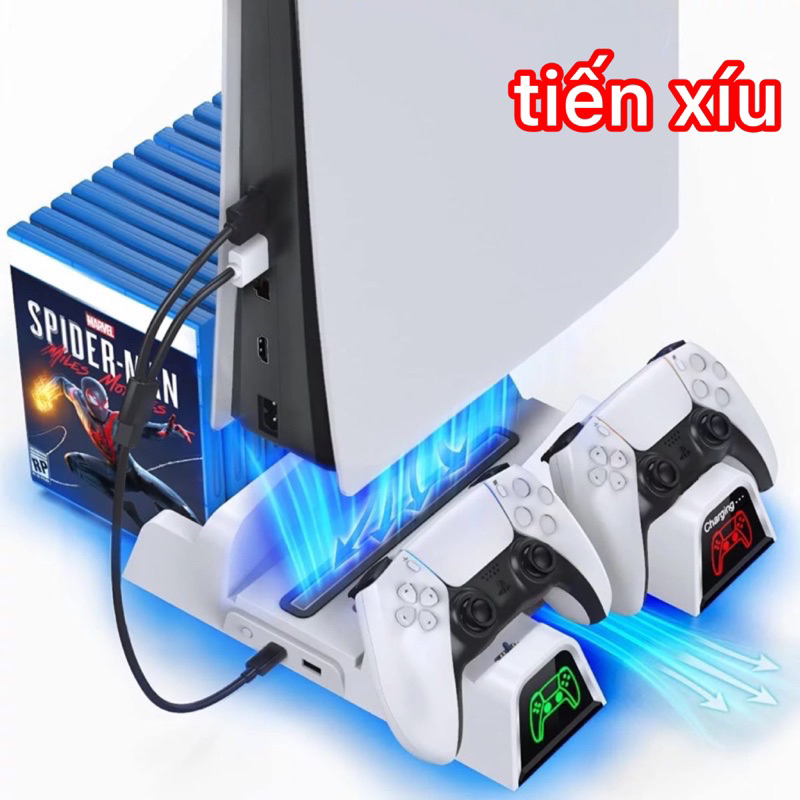 (tiến xíu) đế dựng Ps5 kiêm làm mát sạc tay tản nhiệt PS5 ps5 hãng dobe 1525b(đen) và Dobe 05100 (trắng)
