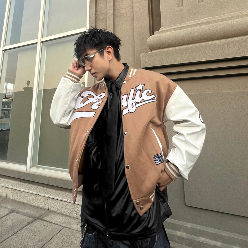 Áo khoác bomber varsity jacket nam nữ Fafic studio áo khoác bóng chày FAFIC burn chất dạ phối tay da FAFIC STUDIO