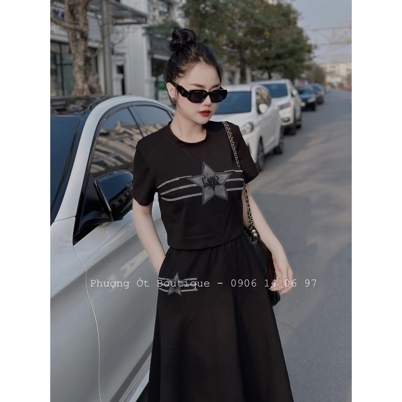 SET ZIP ÁO ĐÍNH ĐÁ SAO KÈM CHÂN VÁY XOÈ DÀI