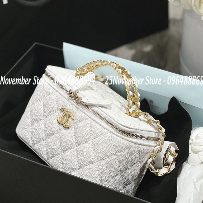 Túi xách Ch.a,n-el. Va.tin-i màu trắng size 18cm.