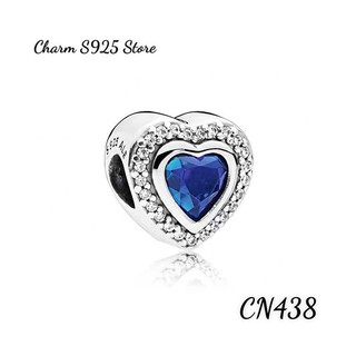 Charm pan ale bạc s925 thuần khiết tim đính đá xanh viền trắng hàng cao cấp