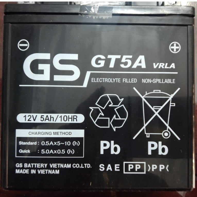 Ắc quy GS GT5A - 12V 5Ah dùng cho xe Wave, Future từ trước năm 2008, Magic,Star, Elegant