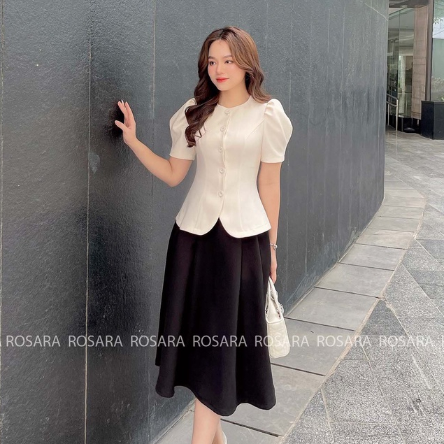 Áo Sơ Mi Peplum Màu Kem Ngắn Tay Vai Bồng Thời Trang Nữ Rosara SM53