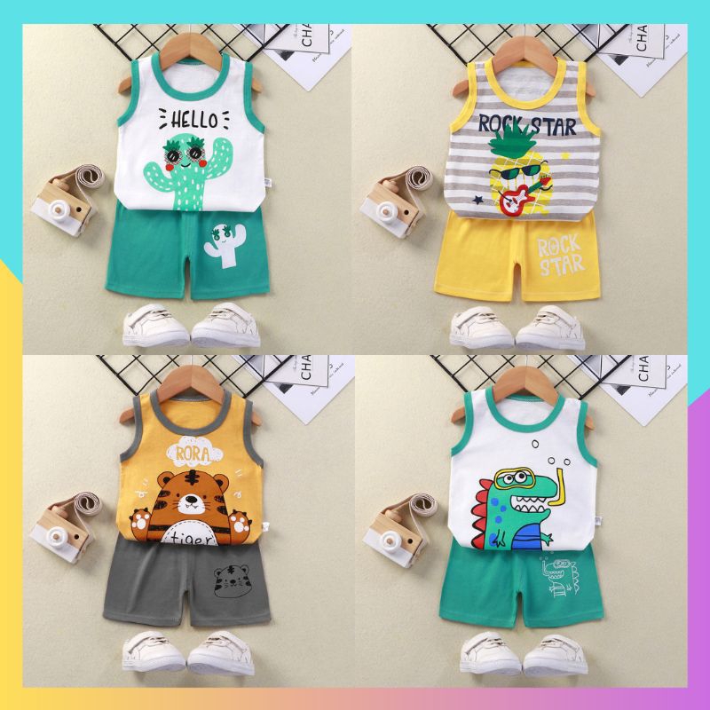 Đồ bộ 3 lỗ bé trai chất cotton bộ mùa hè cho bé hàng Quảng Châu chất lượng cao