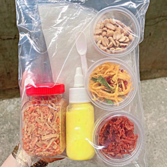 COMBO MINI: set bánh tráng phơi sương muối tép bành phi bơ béo khô gà khô bò đậu phộng (100g bánh)
