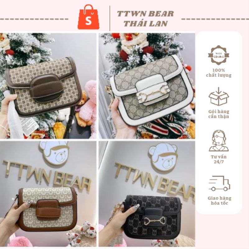 Túi đeo chéo nữ màu nâu họa tiết gấu chất da bền đẹp hàng TTWN BEAR Thái Lan cam kết chính hãng