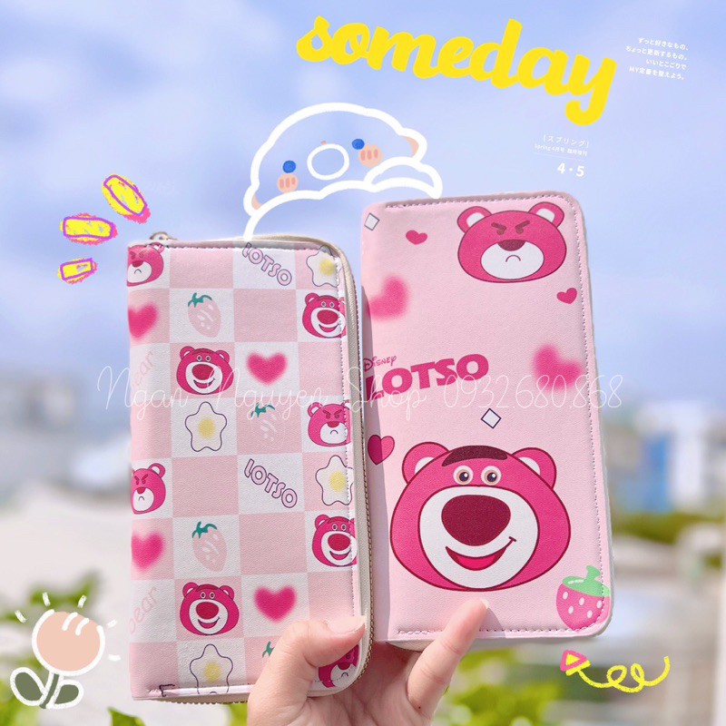 Ví Dài Nữ Gấu Dâu Lotso Khoá Kéo Nhiều Ngăn