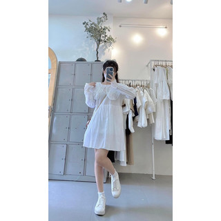 váy bbd trắng cổ bẻ