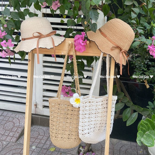 Set nón, túi len đeo vai vintage ( ảnh thật )