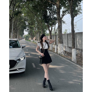 set áo quần áo thun kèm  váy yếm nơ vai Jna Official