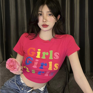 Áo Croptop Ôm Body Nữ GIRLS Cổ Tròn Tay Ngắn, Áo Thun Croptop Kiểu In Họa Tiết Luviecloset