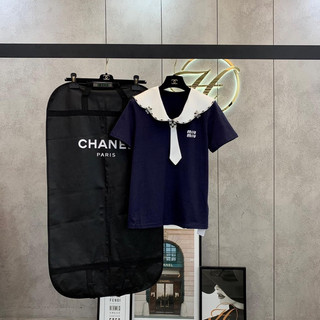 Áo phông miumiu phối cổ đính ngọc cao cấp