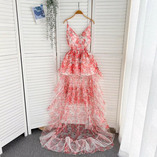 (order) Đầm 2 dây voan hoa đuôi cá tà sau cực xinh kèm hình thật