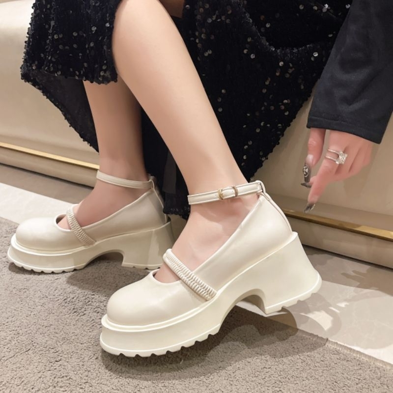 Giày Búp Bê Ulzzang Nữ Quai Nơ + Hạt ngọc Đế sóng 6 phân CỰC XINH!!!