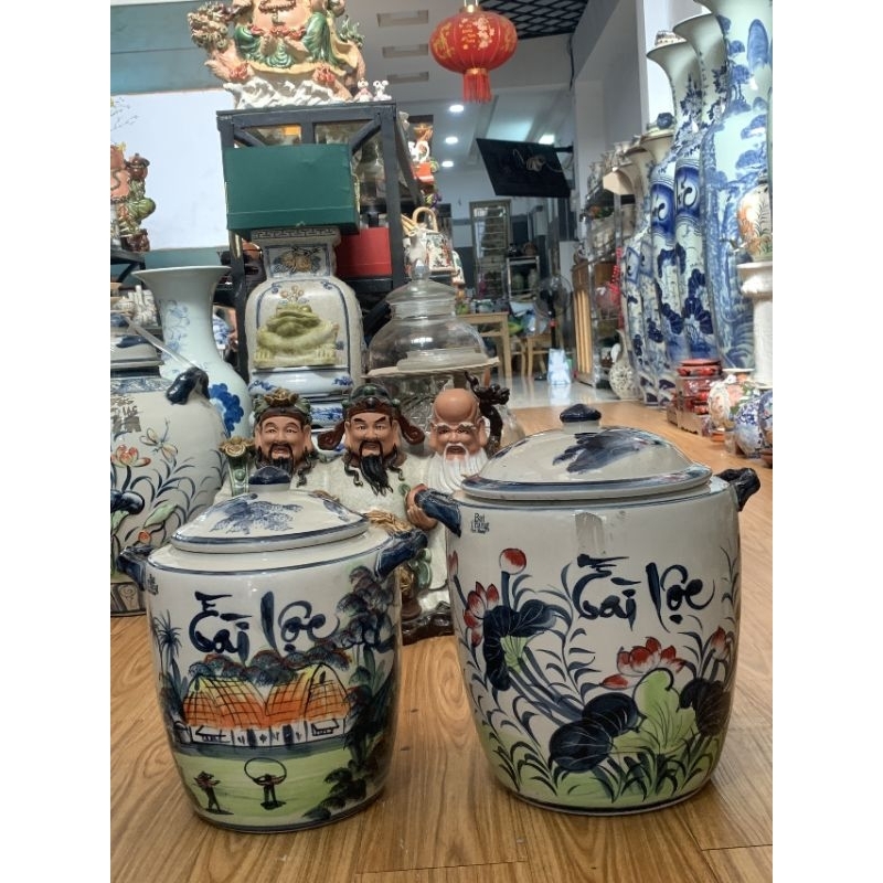 Chum đựng gạo Tài lộc 10kg, 15kg, 20kg tráng men trong, ngoài bóng mịn hàng chính hãng Bát Tràng