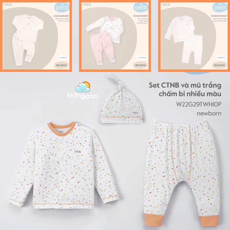 Đồ bộ dài tay Nous cho bé trai, bé gái sơ sinh newborn nhiều màu họa tiết đáng yêu