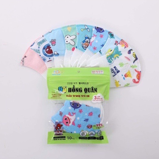 KHẨU TRANG 5D  CHO BÉ, TRẺ EM 1-6 TUỔI hiệu HỒNG QUÂN, có combo 10 cái - 50 - 100 cái
