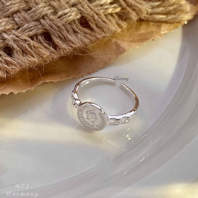 Nhẫn nữ bạc 925 cao cấp dáng mở freesize hình đồng xu nữ hoàng châu âu Fiona | HARMONY ACCESSORIES N72