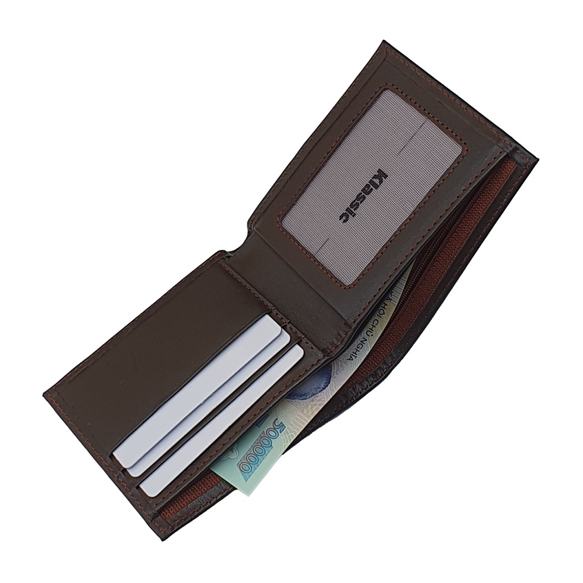 Ví Nam Da Bò Thật Nhỏ Gọn Dáng Ngang - Mini Classic - Có Khóa Kéo