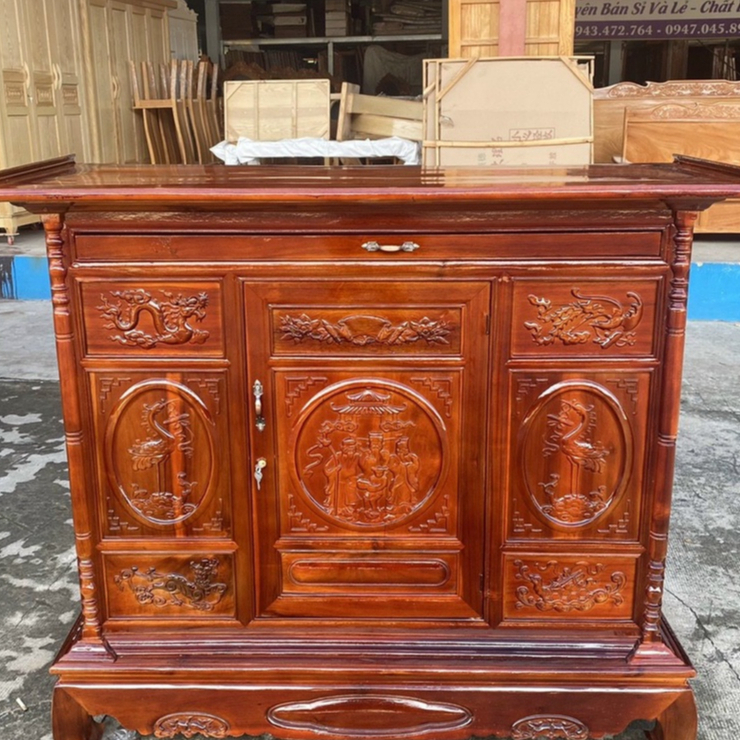 Tủ thờ gỗ tràm bông vàng Phúc LộcThọ,tủ thờ gia tiên ,tủ thờ gỗ 1M27-1M54-1M75 (FREESHIP 60 KM )