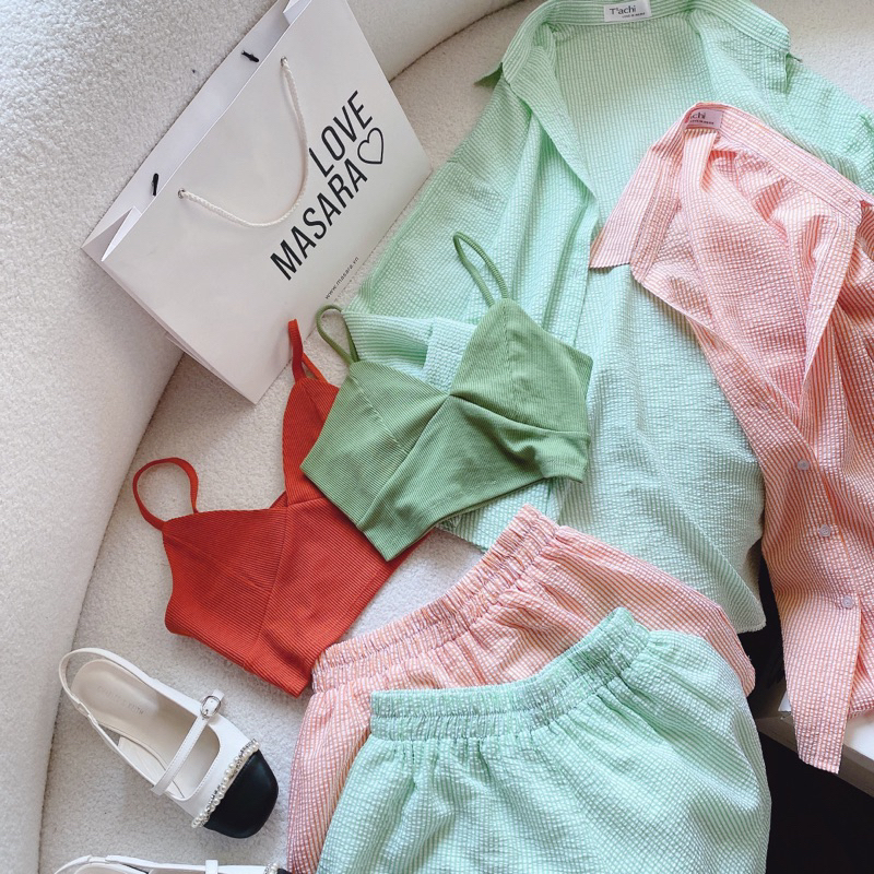SET 3 MÓN SƠ MI KẺ SỌC + BRA 2S + SHORT 🎶