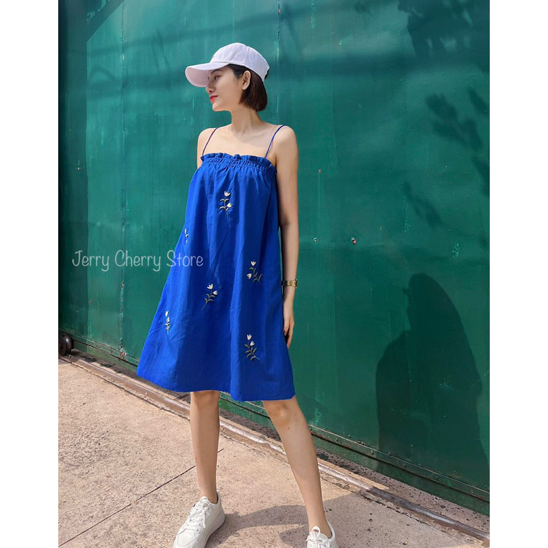 Đầm hai dây bo ngực thêu tay