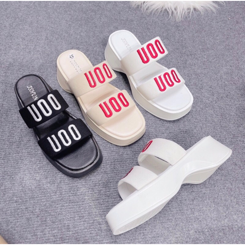 Dép nữ đế xuồng cao 4p QUAI NGANG THÊU UOO mẫu mới trend 20