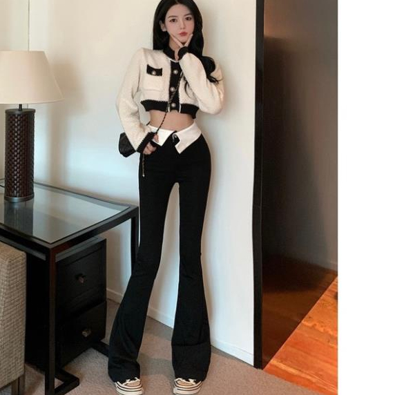 Quần ống loe cạp gấp ,chất vải umi mềm mịn,mặc cực đẹp K3