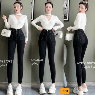 Quần jean nữ lưng cao skinny ôm dáng, quần bò nữ co giãn mẫu mới thời trang cao cấp A-T Fashion - MQ501
