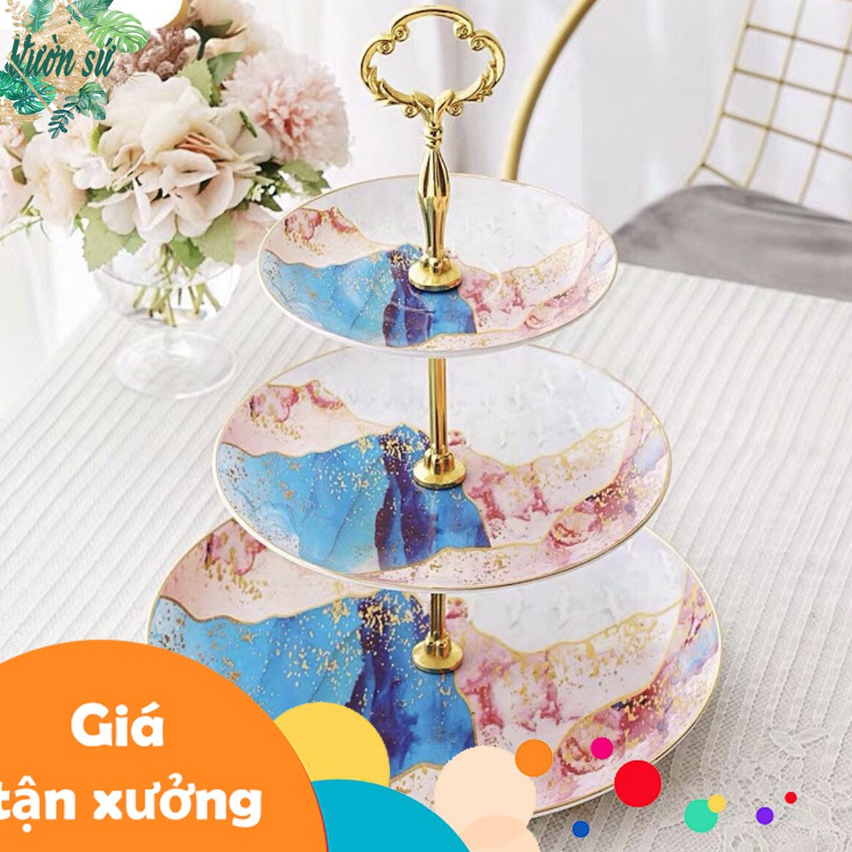 Khay bánh 3 tầng đựng bánh kẹo, đĩa 3 tầng GALAXY phong cách Châu Âu kèm khay - VS138
