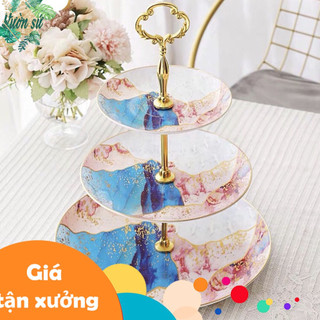 [XẢ KHO] Khay bánh 3 tầng đựng bánh kẹo, đĩa 3 tầng GALAXY phong cách Châu Âu kèm khay - VS138