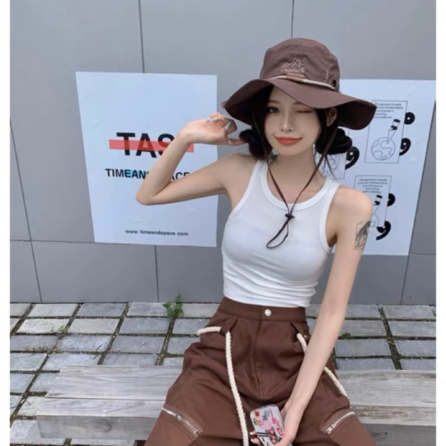 Áo Croptop 3 Lỗ khoét vai màu trơn Pastel Chuẩn Dáng Năng Động thun tăm mềm mịn 13899 FIORI STORE