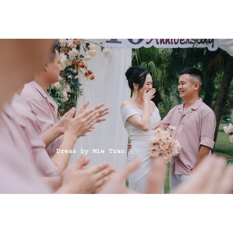 Đầm cô dâu , váy cưới đi bàn , dạ hội cúp ngực trễ vai xẻ tà