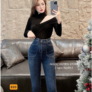 Quần Jean Nữ cạp cao ❤️FREESHIP❤️ Quần bò nữ đẹp co giãn thoải mái phối lưng kiểu xinh xắn thời trang A-T Fashion-QJN614