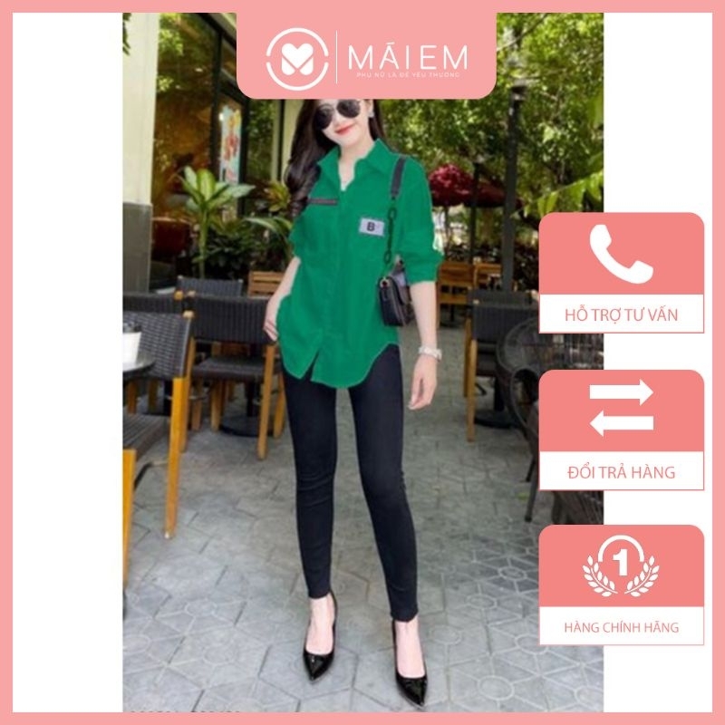 Áo sơ mi nữ dài tay, sơ mi công sở màu xanh lá hàng cao cấp shop Mái Em _A2076