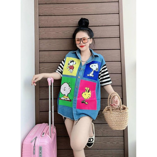 60-90KG Sơ mi jeans Bigsize phối hình snoop siu xinh
