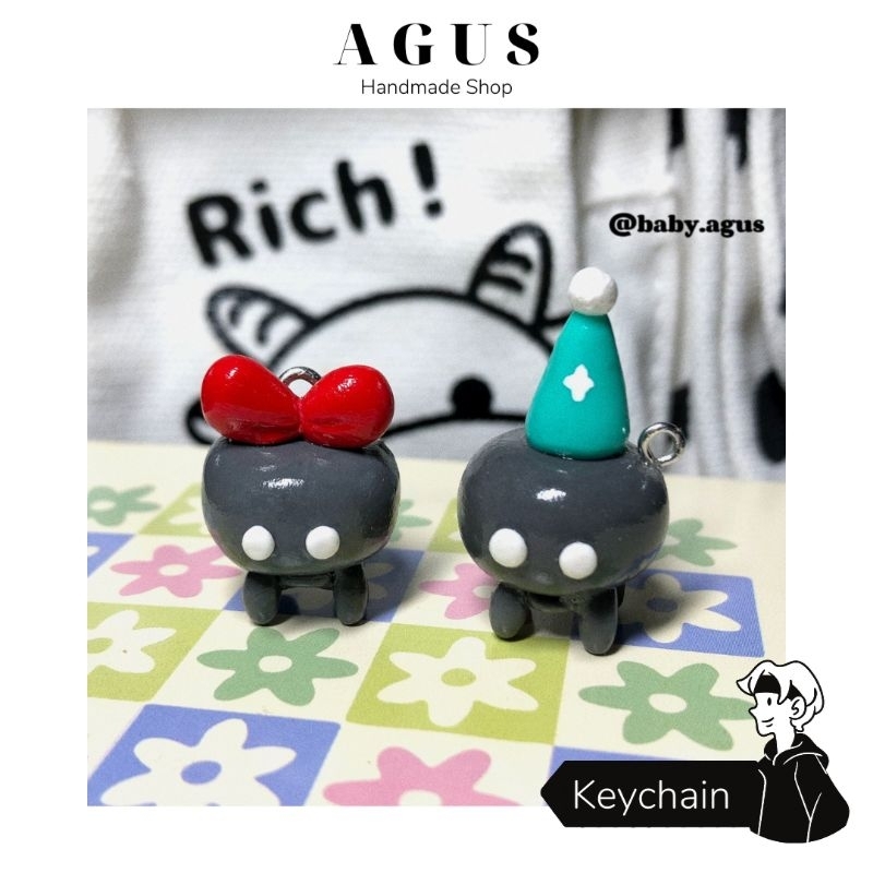 Móc khóa đất sét handmade Sky children of the light bé cua đội nơ và mũ