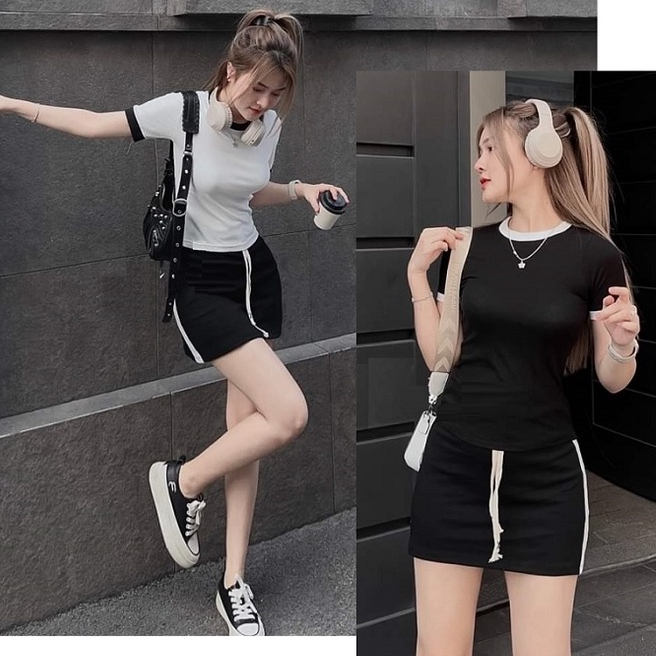 Váy Ngắn Sọc - Áo Thun Gân HOT - BT Fashion   +